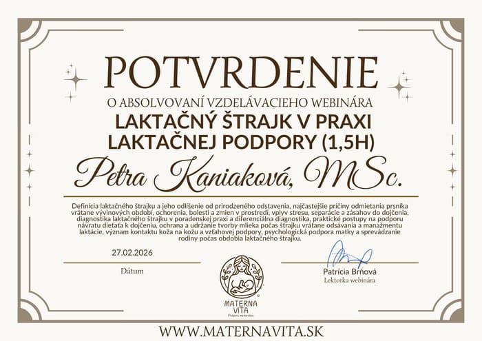 Potvrdenie o absolvovaní webinára: Laktačný štrajk